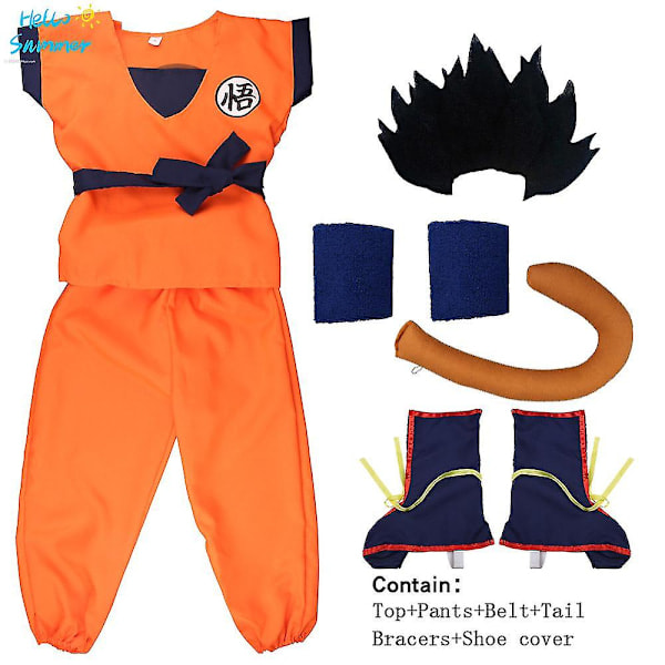 Julekostyme for barn og voksne - Son Goku Cosplay Kostyme Anime Superhelter Jumpsuit Svart Hår Kostyme Kles Opp 9pcs*Wu black 110 height100*110cm *Goku