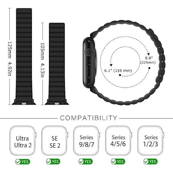 Magnetiske Remme Kompatibel med Apple Watch Rem, Silikonbånd med Magnetisk Lukning til Mænd og Kvinder Black 42/44/45/49mm