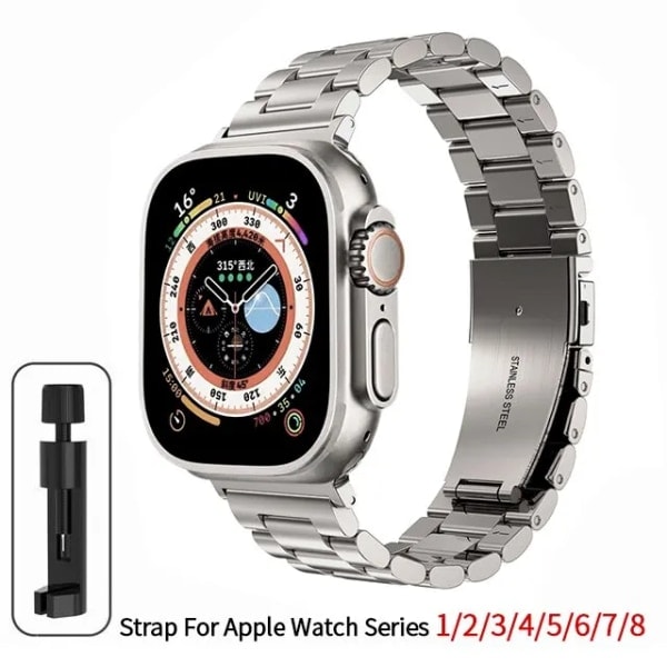 Ruostumattomasta teräksestä valmistettu ranneke Apple Watch -kellolle, 45 mm Ultra, 49 mm, 41 mm, 40 mm, 44 mm, metalliranneke iWatch-sarjoille 9, 8, 7, 6, 5, titaaniväri Titanium Color