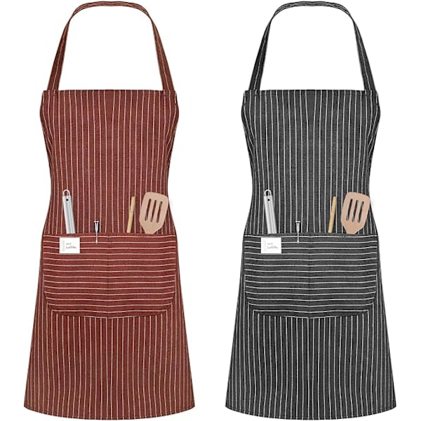 Unisex Adjustable Bib Apron, 2 Pcs Apron with 2 Pockets Cooking Kitchen Chef Aprons, Women Men Aprons for Home Kitchen, Restaurant, Coffee house