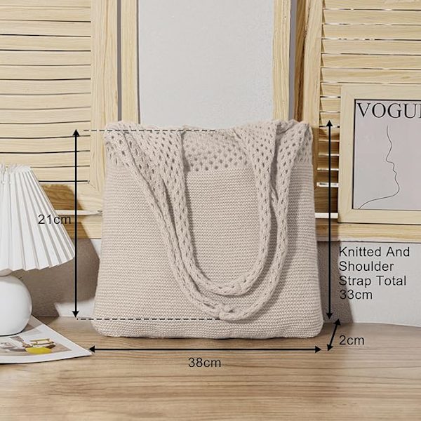 Strandtaske til kvinder, sommerhæklet netstrikket taske, store vævede skuldertasker, til rejser, shopping og daglig brug (beige)