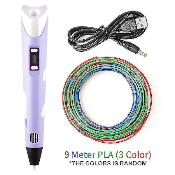 3D-utskriftspenna Digital Intelligent Tillverkning Med PLA Färger Filament Refill Purple PLA 9m