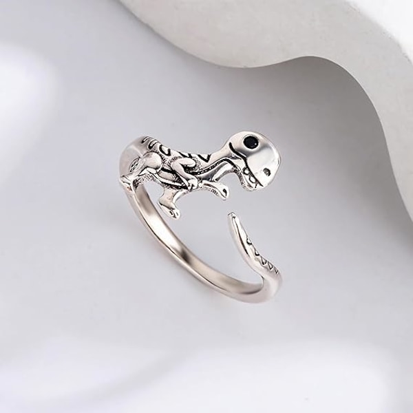 Dinosaur Ring Tyrannosaurus Jurassic Era Dinosaur Finger Joint Knuckle Statement Ring Justerbar Smykke for Kvinner Jenter Silver