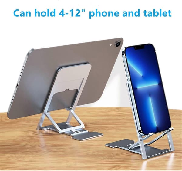 hin Bærbart foldbart mobiltelefonstativ, justerbart foldbart telefonstativ, foldbart stativ til skrivebord, rejse-lommestativ kompatibelt med iPhone Smartp Silver