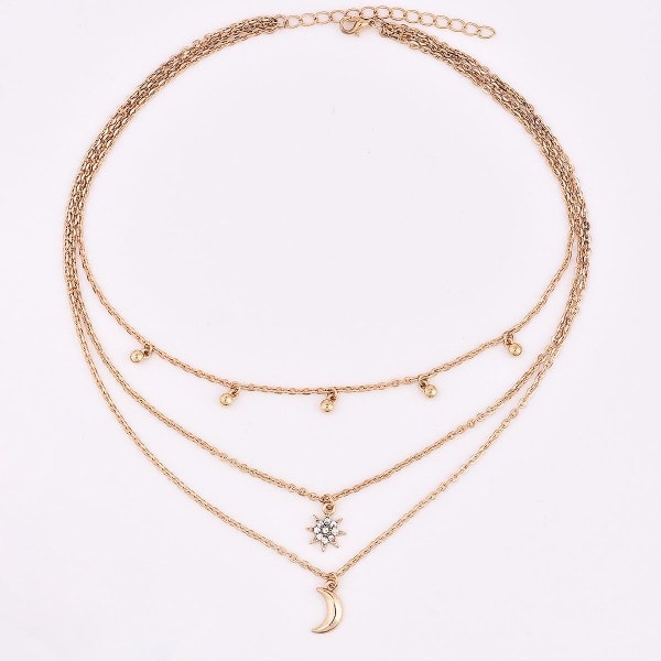 Women Simple Choker Moon Star Necklace Pendant