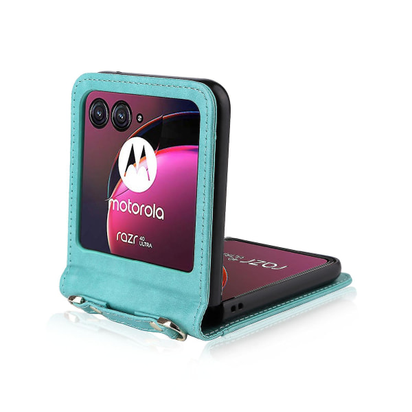 For Motorola Razr 40 Ultra 5g Hard PC + Pu-skinndeksel i ett stykke designkortspor Telefonveske med snor Green