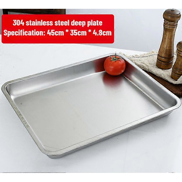 304 rustfri stål bakke, rektangulær ren flad bund firkantet plade, kommercielt køkken bagefisk plade, fortykket dampet ris plade M-style L45 W35 H4.8flat bottom