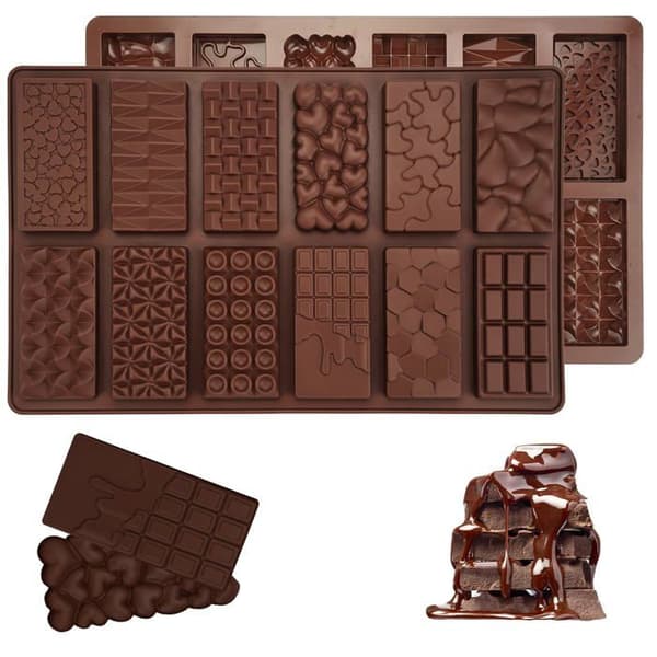 Sæt med 2 BPA-fri, non-stick silikone chokoladeforme med 12 hulrum