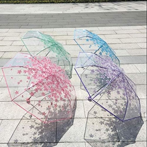Transparent Parasoll Körsbärsblommor Klar Parasoll Genomskinlig Regn Vikbart Parasoll för Kvinnor Barn Flickor Lätt Vindtålig Kompakt Vikbart