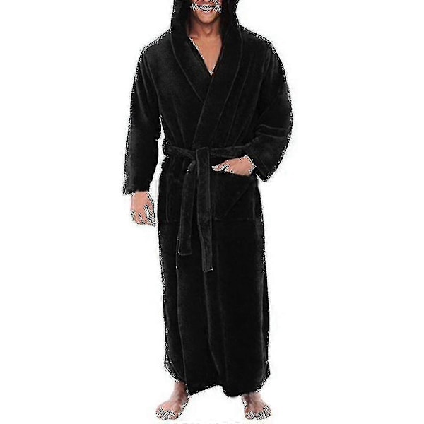 Pehmeä miesten fleece hupullinen pitkä kylpytakki - Ihanteellinen rentoutumiseen Grey M
