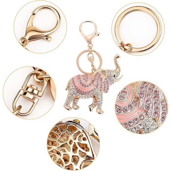 Heldige Elefant Nøgleringe Opal Rhinestone Søde Elefanter Nøgleringe Damepung Charm Krystal Nøglering Damer Pink