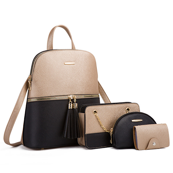 Mode Dam Ryggsäck Läder Ryggsäck med Axelrem Crossbody Väska Läder Korthållare Plånbok Set Gåva för Kvinnor A