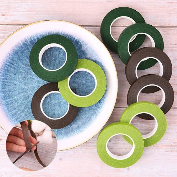 2 Rullar Självhäftande Blomtejp Elastisk DIY Blomstertejp Stamtejp för Hemflorist Lime green