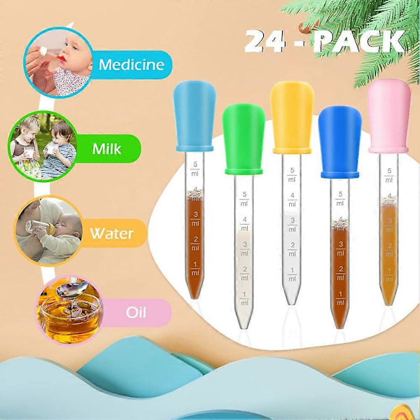 24 kpl nestemäisiä pipettejä, 5 ml silikoni- ja muovisia kirkkaita lääkepipettejä sipulikärjellä lapsille