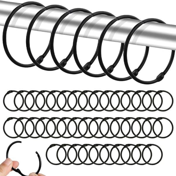 Sæt med 40 åbne gardinringe, 38 mm metalgardinringe, sort, til ophængning