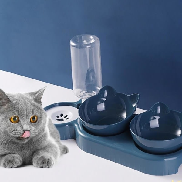 Mat- och vattenskål för katt - Automatisk blå
