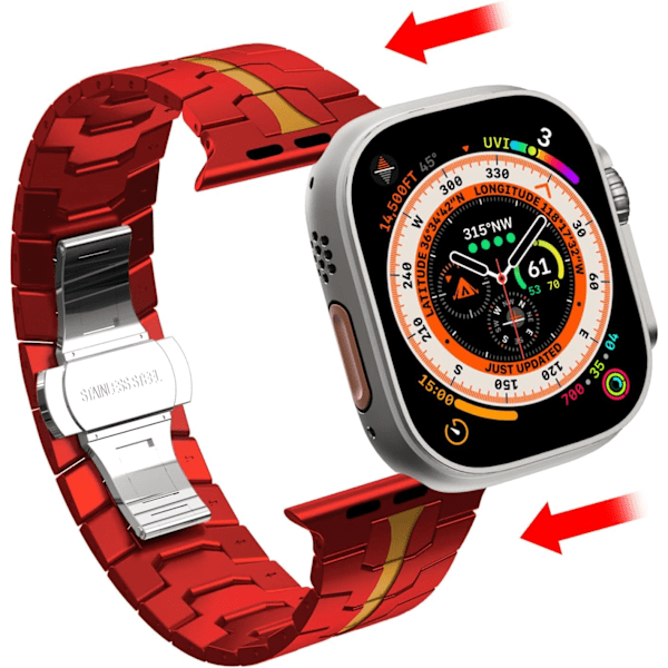 Apple Watch Ultra Rem 49mm 45mm 44mm 42mm Serie for Menn, Metall Remmer for iWatch Menn Rustfritt Stål Rem Håndleddsrem Red/Gold 42/44/45/49mm