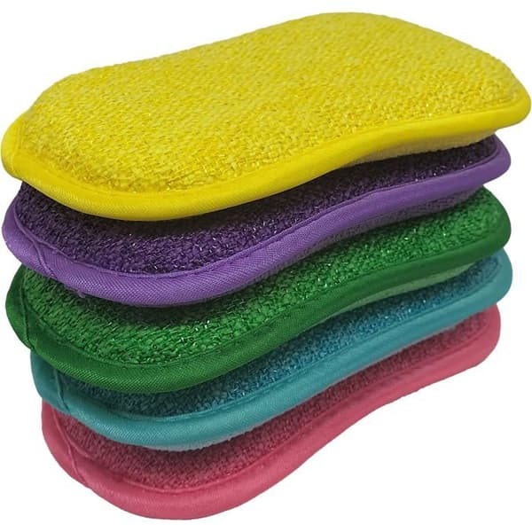 5 Genanvendelige Dobbeltsidede Svampe - Maskinvaskbare - Ridsefri og Multi-overflader - Flerfarvede - 11 cm x 17 cm
