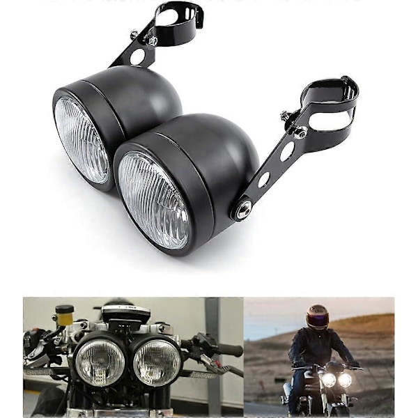 Motorsykkel Frontlykt Dobbel Frontlykt med Brakett for Bobber Chopper Cafe Racer