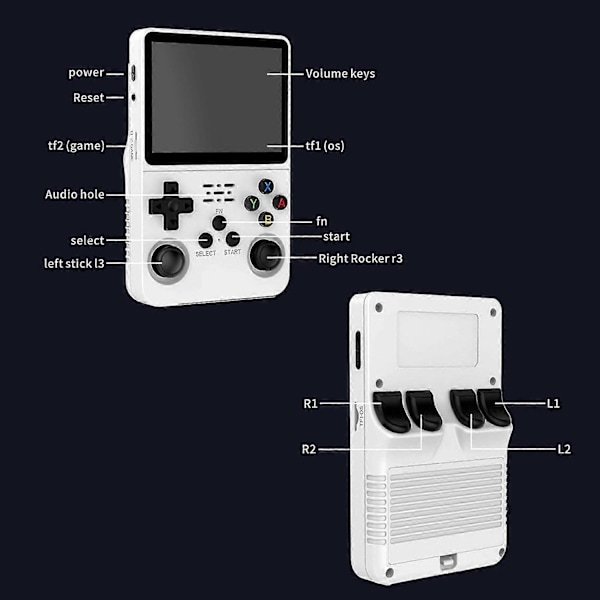 R36S Retro Videospil Konsol Bærbar 3.5\" IPS Skærm Håndholdt Spillekonsol Linux System Hurtig White