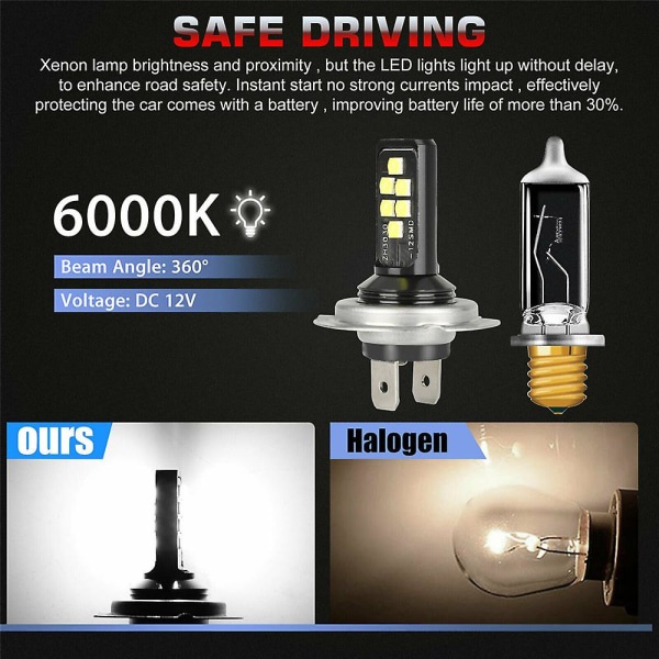 4x H7 Led -ajovalon etuvalot, 60000lm, 6000k, 220w, viileä valkoinen
