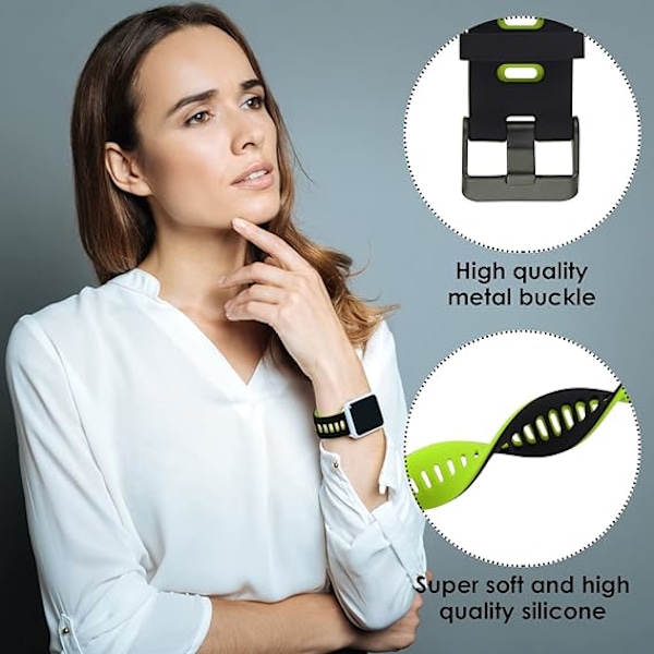 Silikone Gummirem til Ure, Quick Release Sport Rem til Ure, Universal Smartwatch Rem med Sort Rustfrit Stål Spænde til Mænd og Kvinder Black-Green 20mm