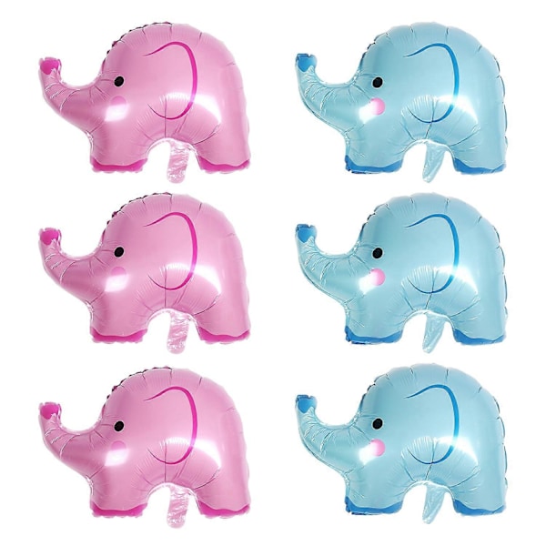 6 stk. Elefant Folieballoner Oppustelige Tegneserie Elefant Aluminium Film Ballon Dyr Tema Fest 6pcs Pink Blue