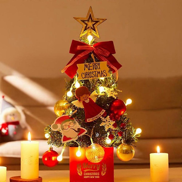 Julgran för skrivbord Mini Julgransprydnader Juldekorationer för Bord och Bänk (Röd)