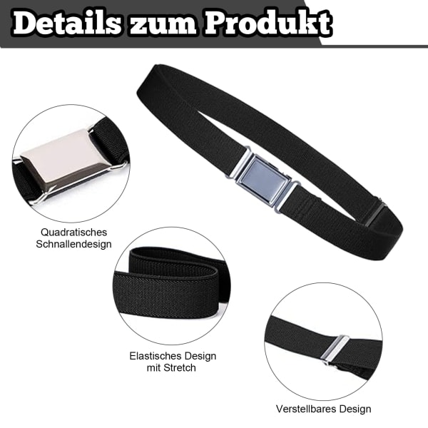 3-pack Elastiska Bälten Barn, 2,5 x 75 cm Justerbart Stretchbälte Barn, Fyrkantigt Magnetiskt Spänne Bälte, Barnbälte Elastiskt för Jeans