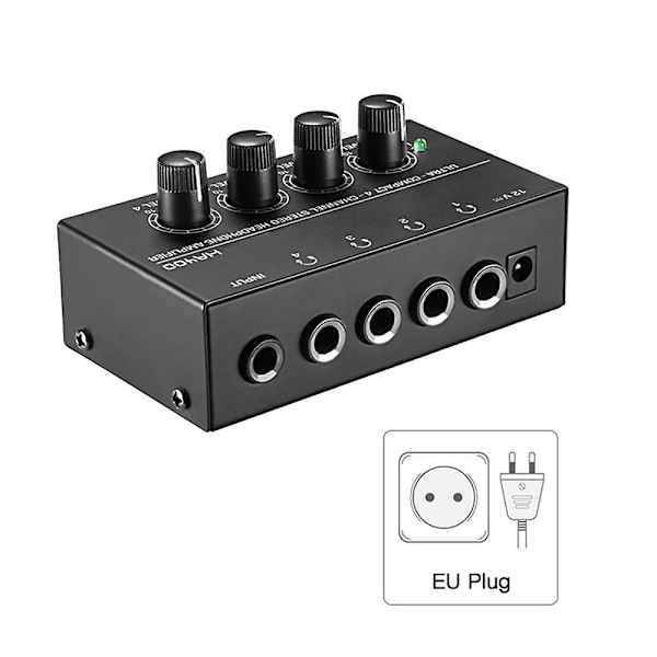 HA400 Stereo Ljudmixer Hörlursförstärkare 4 Kanaler RCA Ingångar Separata Volymkontroller med Strömadapter US/EU EU