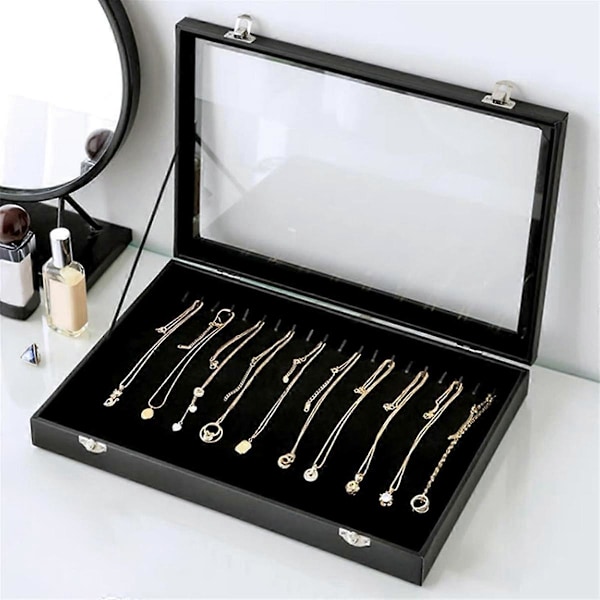 Halsband Organizer Box med 20 Krokar Halsband Displayfodral Smyckesbricka Halsband Förvaringshållare med Tra