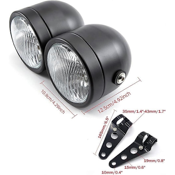 Motorsykkel Frontlykt Dobbel Frontlykt med Brakett for Bobber Chopper Cafe Racer