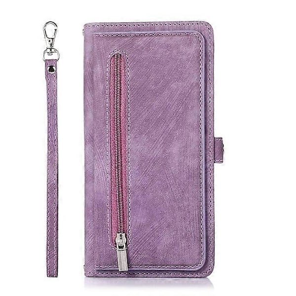 Mobilskal för Apple Plånbok Kort iPhone 14 Pro Max 14 Plus 13 12 11 Pro Max Mini X XR XS Dragkedja med Handledsrem Korthållare Fack Enfärgad PU Läder Purple iPhone 11 Pro