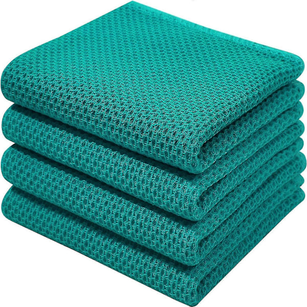 4/6-pakning Kjøkkenkluter i Vaffelvevd Bomull, Ultra Myke Absorberende Hurtigtørkende Oppvaskhåndklær Blue-green 34*73cm