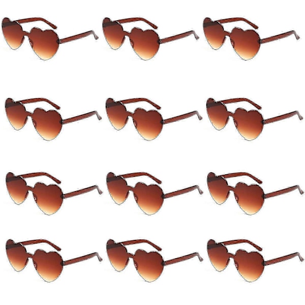 12 stk. Hjerte Solbriller For Kvinner Transparent Hjerteformede Solbriller Bulk Morsomme Solbriller Pakke For Festgaver light brown