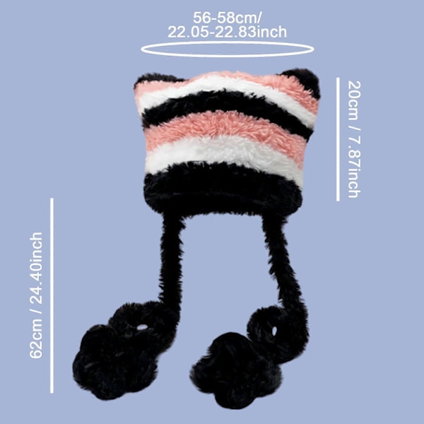 Mössa med kattöron för kvinnor, öronmuffar, vindtät skidmössa, vintermössa, blå och grå Pink and Black Hat Circumference 56cm to 58cm