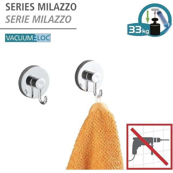 Väggkrokar - 2-pack - Förkromad ABS - Vakuummontering utan borrning - Badrum och kök - 6x6,7x5 cm