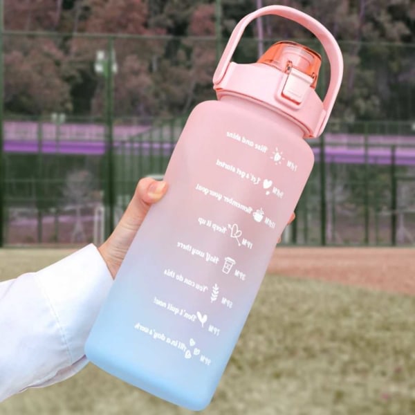 2L vannflaske med sugerør og Time Marker rosa