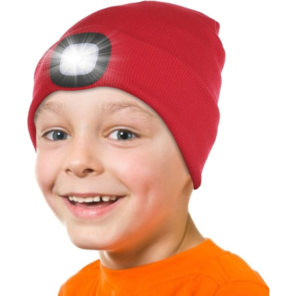 LED Lighted Beanie Cap for Kids,Rechargeable 4LED Headlamp Hat,Knitted Winter Hat with Torch for Cycling Running Camping Night，Christmas Novelty Gifts