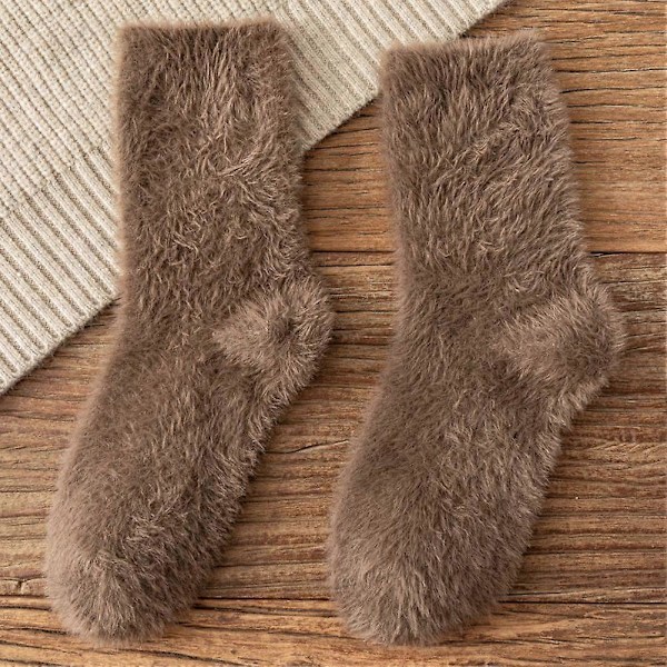 Naisten Minkki Kashmir Pehmoiset Pörröiset Sukat Pehmeät Talviset Lämpimät Pörröiset Sängyssä Pidettävät Tossusukat caramel color