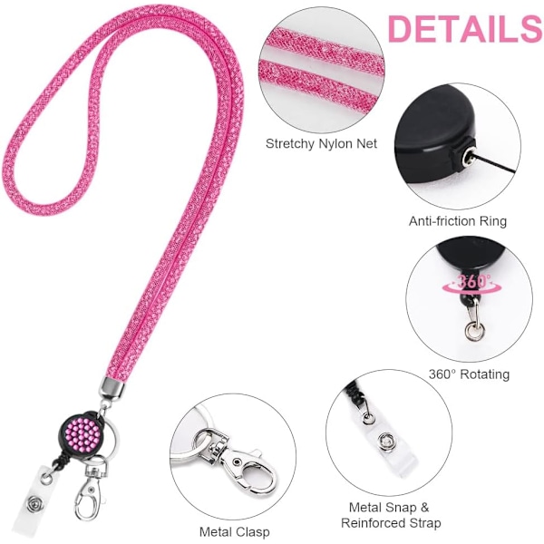 Kortholder med Lanyard, Krystall Lanyard med Transparent ID-kortholder, Lanyard og Badgeholdersett, Nøkkelring Badgeholdere og Halsbånd for Nøkler Peach Pink