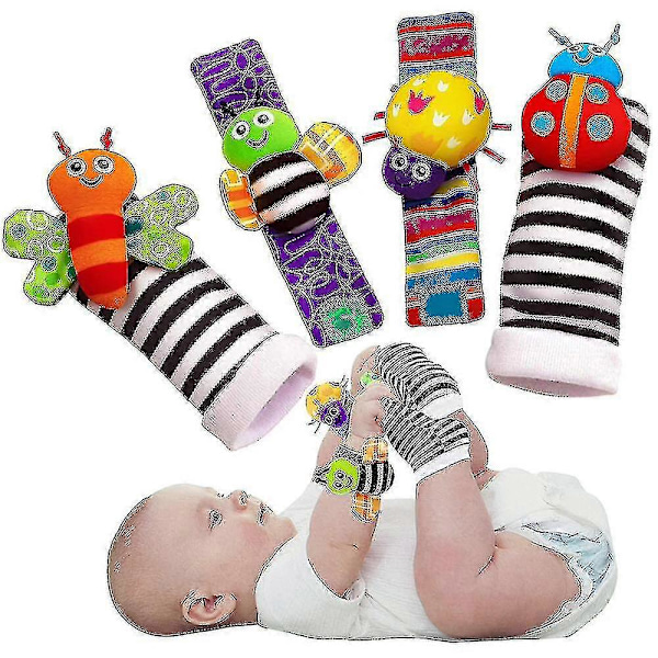 4 st Baby Spädbarn Skallra Strumpor Leksaker Greppövning Nyfödda Småbarn Utvecklingsgåva