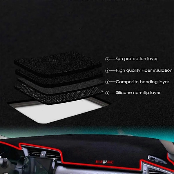 Halkfri Instrumentbrädesöverdrag Dash Mat för Peugeot 508 MK2 2019 2020 2021 Pad Halkskydd Kudde Anti-UV Solskydd Visir Tillbehör Red edge Left steering wheel