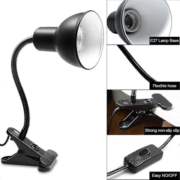 Skilpadde Varmelampe For Reptil Akvarium, Skilpadde Med 2 Uva Uvb Pære Baking Lampe Justerbar 360 Roterende Klips For Skilpadde Slange Akvarium