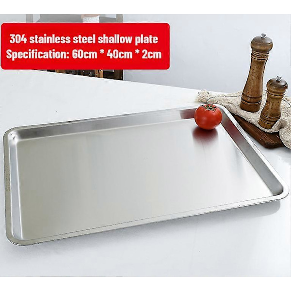 304 rustfritt stålbrett, rektangulær ren flat bunn firkantet plate, kommersiell kjøkken bakefiskplate, fortykket dampet risplate G-style L60 W40 H2flat bottom
