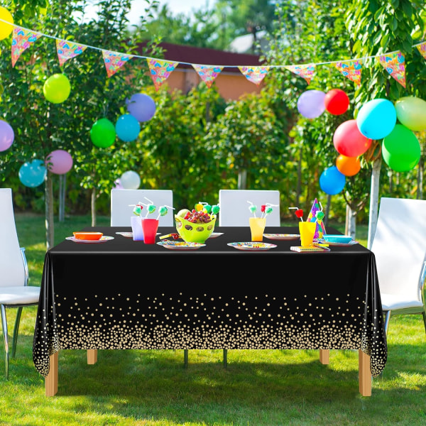 Festdug af Plastik, Polka Dot Konfetti Dug, Rektangulær Festdug til Picnic, Babyshower, Bryllup, Fødselsdag Dekoration Black and Gold