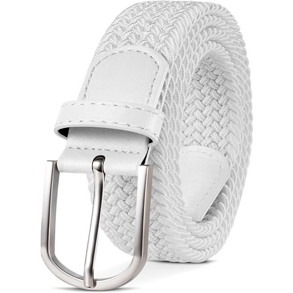 Herrarmband, Elastiskt Flätad Bälte Unisex Män Kvinnor Flätad Elastisk Stretch Vävt Bälte 33mm (1.25\") ，Längd 42\" (107cm) Passar Midja 33\"-36\"，Flera Färger White