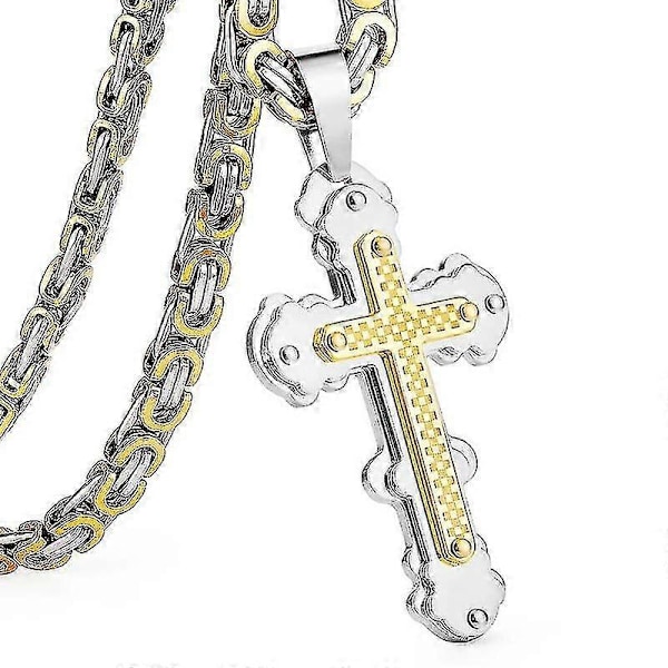 Ortodox kristendom Kyrka Evighetskors Halsband Robust Rostfritt Stål Berlocker Hänge Kors Halsband Länkkedja Smyckesgåva Silver 60cm