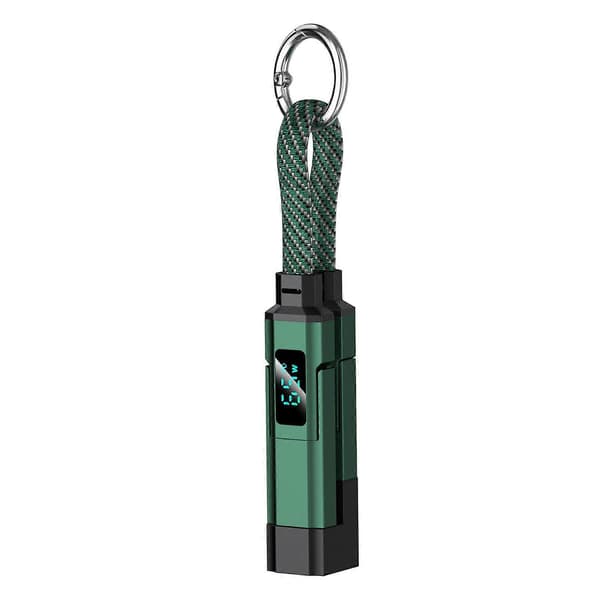 65W Snabbladdande 4-i-1 Nyckelringskabel med LED-display för iPhone & Android - USB C & USB A Multiladdare Green