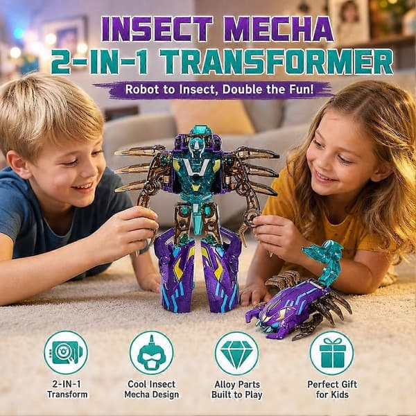Transformerende Insekt Robot Legetøj med Dynamisk Transformation 2-i-1 Insekt- og Robotforsvarer-tilstande beetle 1pcs